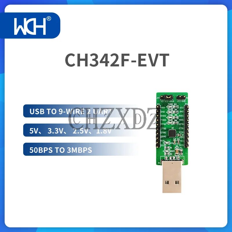 CH342F DEMO , USB 9  TTL 2 UART, 5/3.3/2.5/1.8V, 50bps  3Mbps, 1/2  Ʈ